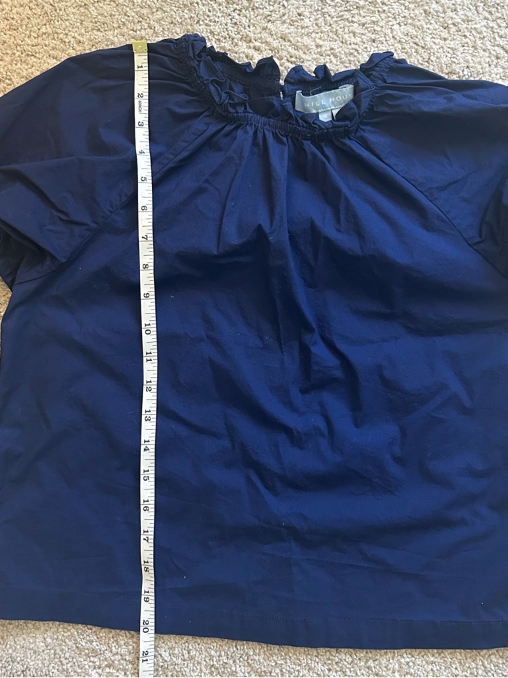 Hill House Navy Short-Sleeve Round Collar Ruffled Top Size Small - Picture 9 of 13